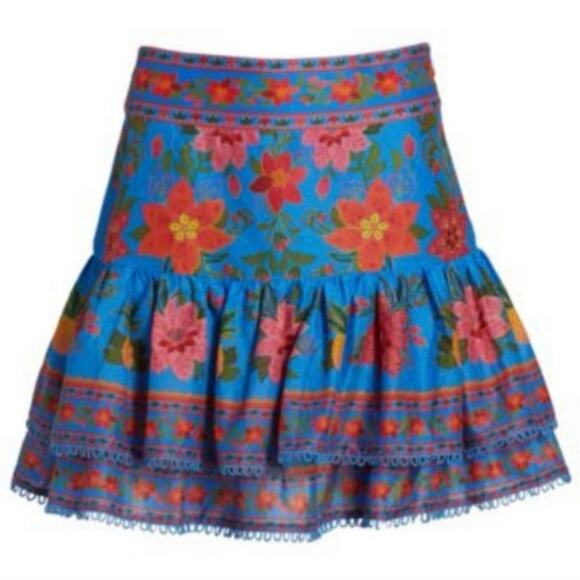 NWOT FARM Rio Tropical Tapestry Mini Skirt in Blue SZ S - Picture 4 of 8